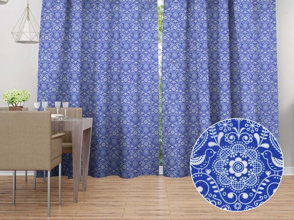 Biante Dekorační závěs PML-100 Modro-bílý lidový ornament 145x140 cm