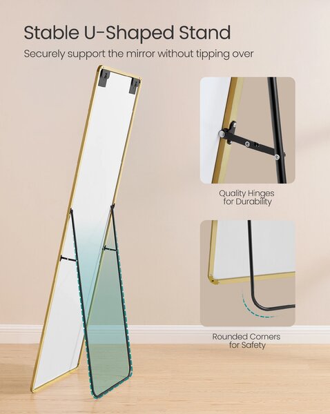 SONGMICS Stojací zrcadlo se zlatým rámem obdélník tvrzené sklo 160 x 50 cm zlatá