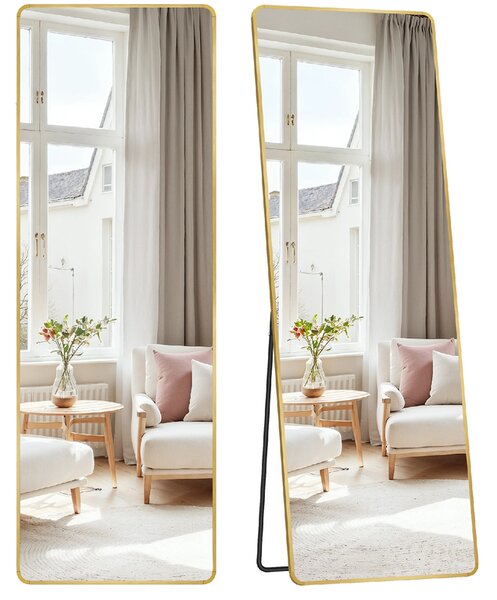 SONGMICS Stojací zrcadlo se zlatým rámem obdélník tvrzené sklo 160 x 50 cm zlatá