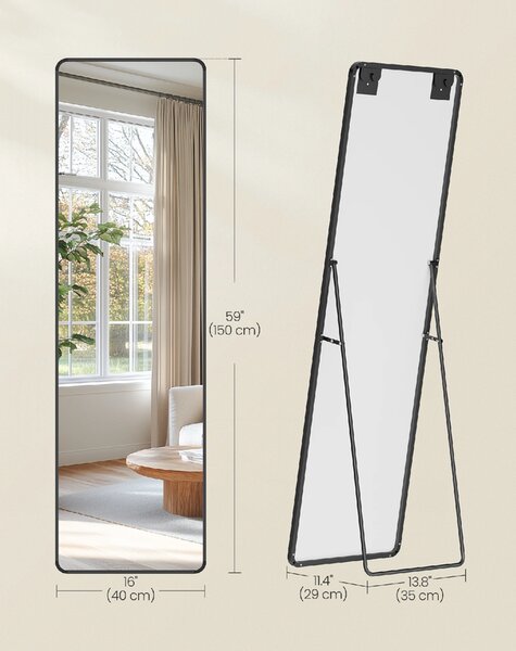 SONGMICS Stojací zrcadlo s černým rámem obdélník 150 x 40cm černá