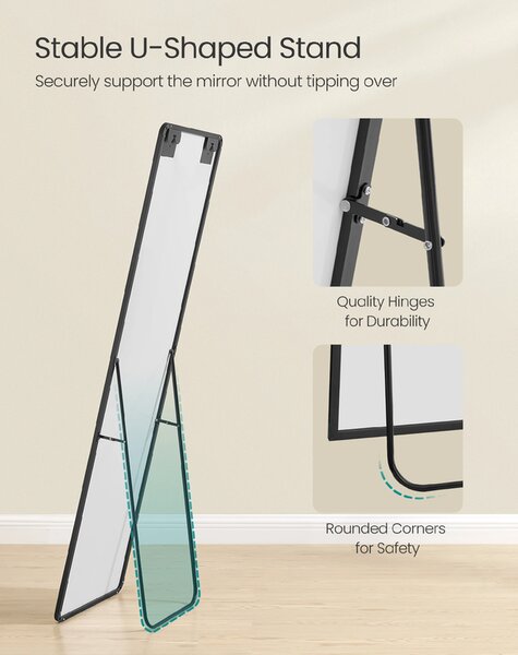 SONGMICS Stojací zrcadlo s černým rámem obdélník 150 x 40cm černá