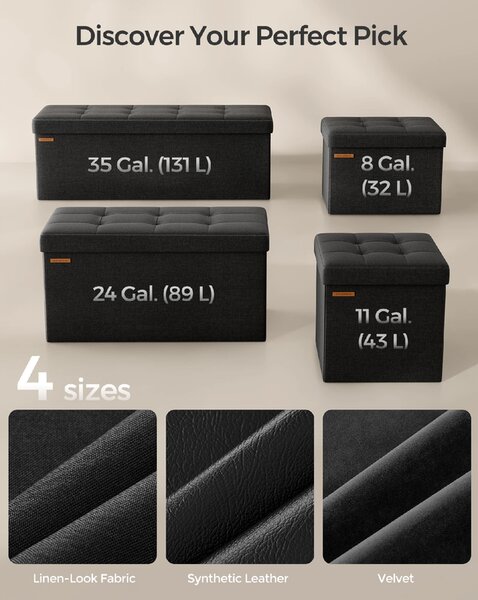 SONGMICS Taburet s úložným prostorem nosnost 300 kg 89 l 76 x 38 x 38 cm černá
