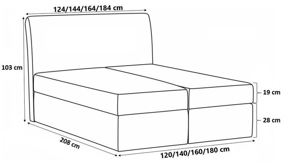 Postel boxspring s prošívaným čelem ISAR - 160x200, modrá + topper ZDARMA