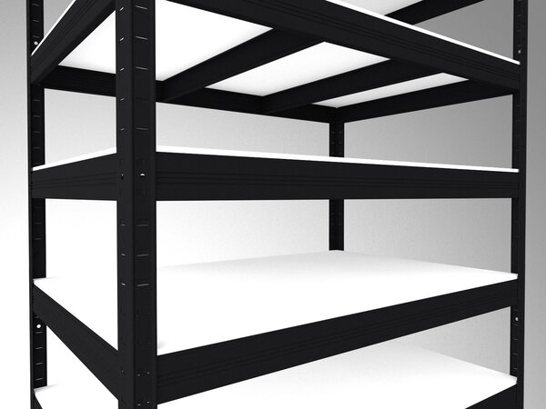 Regál do technické místnosti Biedrax 35 x 75 x 210 cm, černý, 8 polic bílé lamino 12mm, nosnost 300 kg na polici