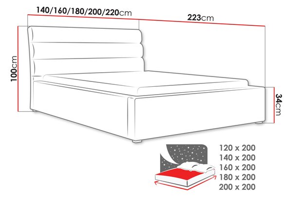 Manželská čalouněná postel s roštem 200x200 BORZOW - šedá 1