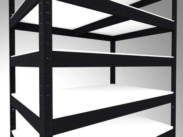 Bezšroubový regál Biedrax 35 x 60 x 210 cm, černý, 7 polic bílé lamino 12mm, nosnost 200 kg na polici