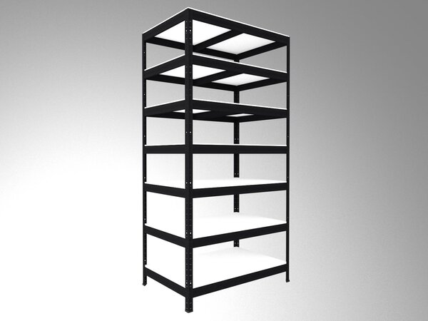 Bezšroubový regál Biedrax 35 x 60 x 210 cm, černý, 7 polic bílé lamino 12mm, nosnost 200 kg na polici