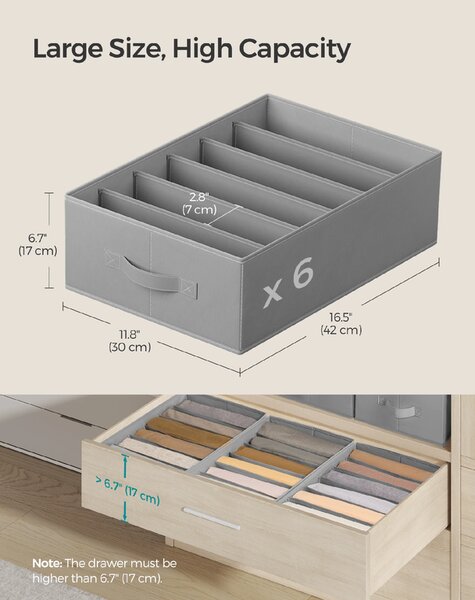 SONGMICS Organizér do zásuvky 4 ks 6 přihrádek 42 x 30 x 17 cm šedá