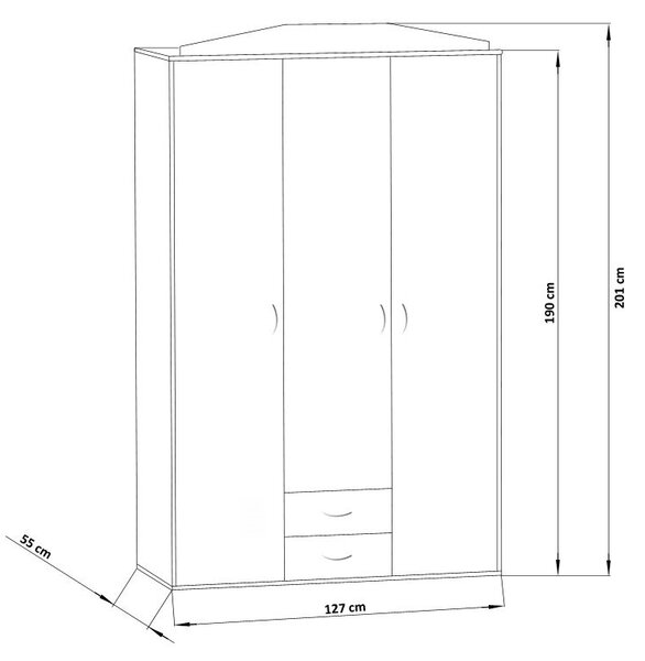 Prostorná šatní skříň se zrcadlem MARIETTA - šířka 127 cm, dub sonoma / bílá