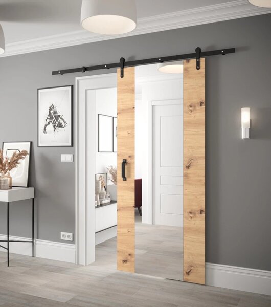 Posuvné dveře s kováním a zrcadlem LEONTINA 2 - 90 cm, dub artisan