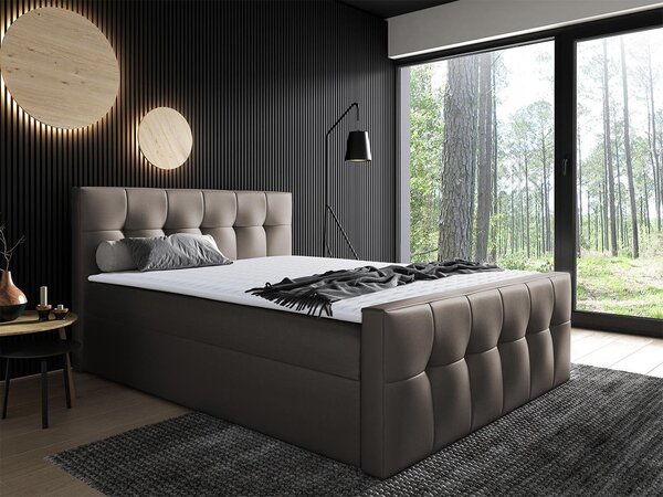 Hotelová manželská postel 160x200 ORLIN - hnědá ekokůže + topper ZDARMA