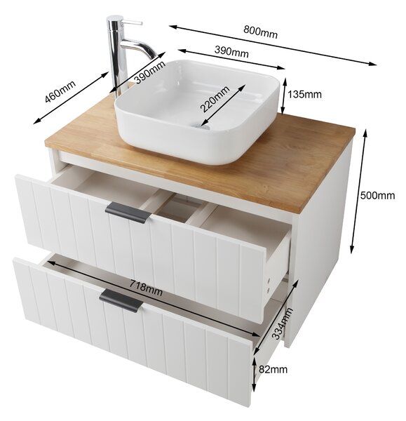Závěsná skříňka pod umyvadlo Houseland Velora s deskou 80 cm bílá/dub
