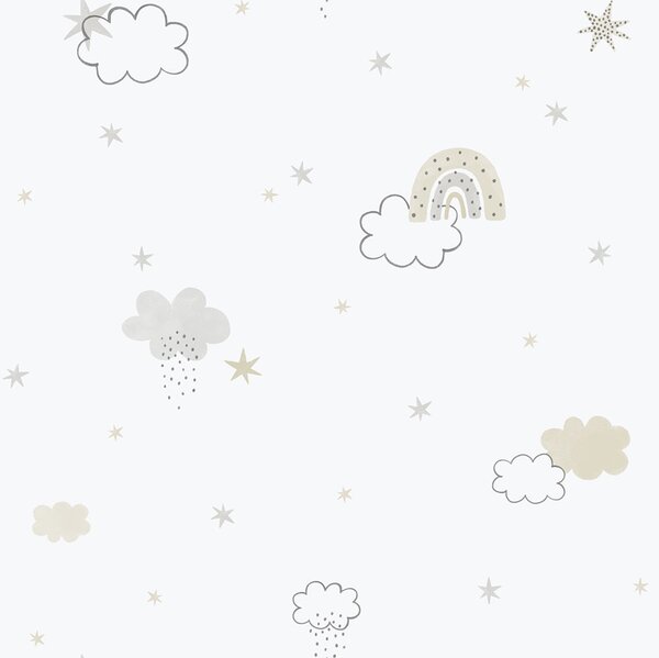 Dětská vliesová tapeta na zeď, šedo-béžová, mráčky, 288-3, Enzo, ICH Wallcoverings