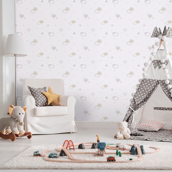 Dětská vliesová tapeta na zeď, šedo-béžová, mráčky, 288-3, Enzo, ICH Wallcoverings