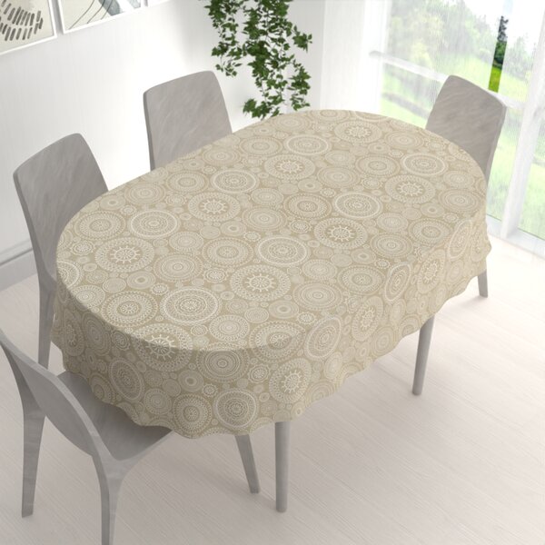 Biante Dekorační oválný ubrus Leona LN-170 Bílé mandaly na režném 60x100 cm