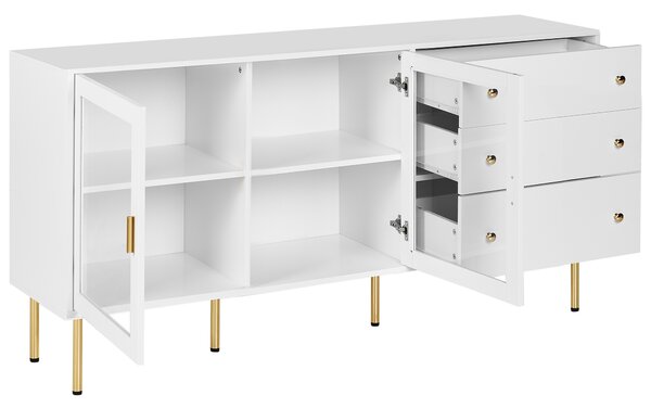 Prosklená komoda MILORA 160 cm Bílá
