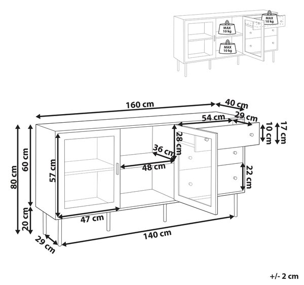 Prosklená komoda MILORA 160 cm Bílá