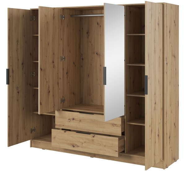 Kombinovaná šatní skříň 206 cm COSIMA se zrcadlem - dub artisan