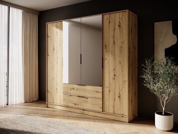 Kombinovaná šatní skříň 206 cm COSIMA se zrcadlem - dub artisan