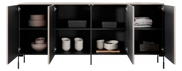 Komoda Sonatia 200 cm čtyřdveřová - kašmír / černé nohy