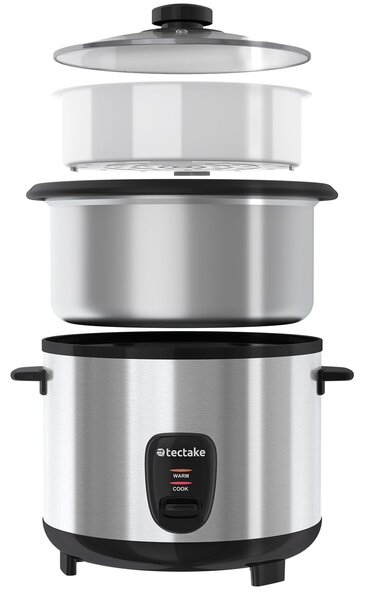 Tectake Rýžovar s napařovacím košem, 1,8 l, funkce udržování teploty - stříbrná