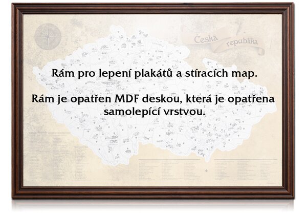 Tmavě hnědý rám rustikální pro lepení např. stírací mapy a plakáty