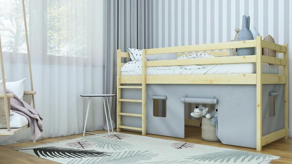Dětská vyvýšená postel z masivu borovice PORTO - 180x80 cm - přírodní borovice
