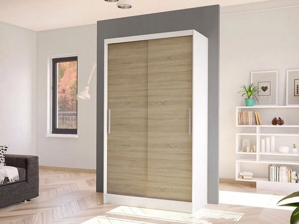 Úzká šatní skříň 100 cm s posuvnými dveřmi ARAPO 1 - bílá / dub sonoma