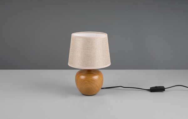 Trio Leuchten R50621035 LUXOR - Stolní lampička s podstavcem v imitaci dřeva 1 x E14, 26cm (Stolní lampa s keramickým podstavcem v imitaci dřeva a textilním stínidlem)