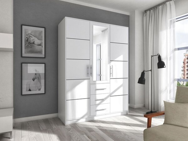 Vysoká šatní skříň 147 cm se zrcadlem OFELIA D3 - bílá