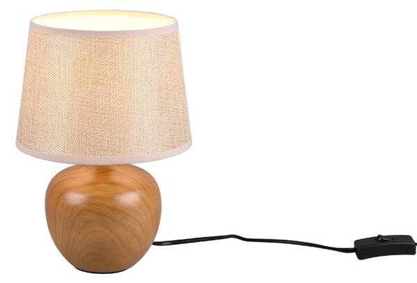 Trio Leuchten R50621035 LUXOR - Stolní lampička s podstavcem v imitaci dřeva 1 x E14, 26cm (Stolní lampa s keramickým podstavcem v imitaci dřeva a textilním stínidlem)
