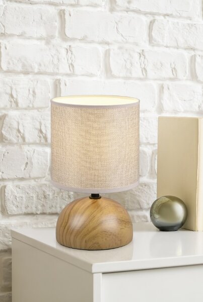 Trio Leuchten R50351035 LUCI - Stolní lampička s podstavcem v imitaci dřeva 1 x E14, 23cm (Stolní lampa s keramickým podstavcem v imitaci dřeva a textilním stínidlem)