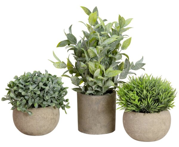 Set 3ks umělých rostlin v květináčích, 25cm