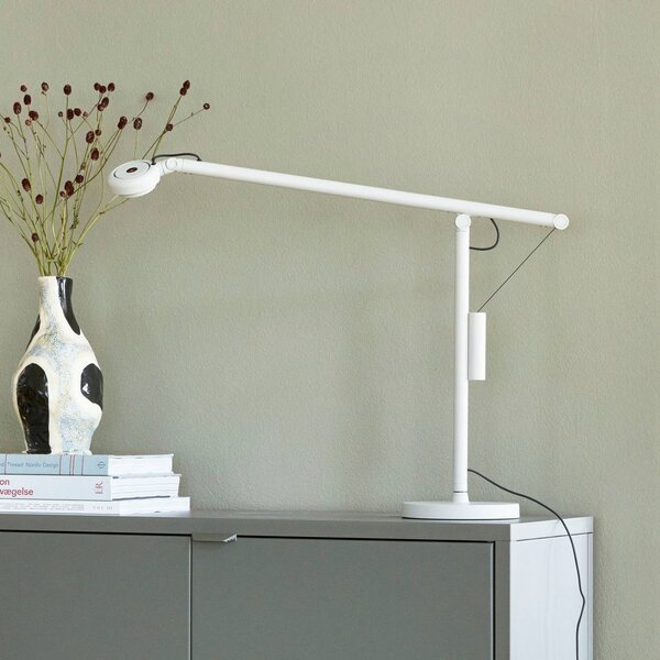 HAY Stolní lampa LED Fifty-Fifty, šedá, 45 cm, stmívatelné, stmívatelný, Hliník / šedá / zinek, Pracovna / kancelář, Hliník, Design