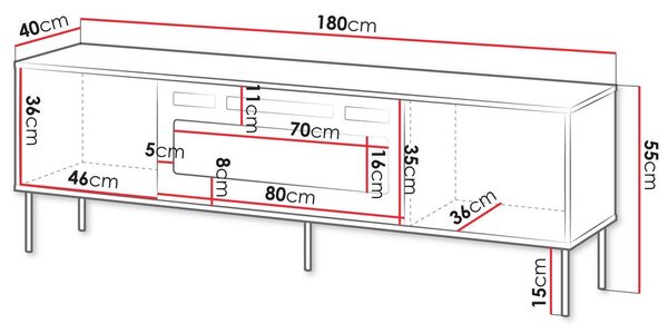 Televizní stolek s elektrickým krbem HARTSELE - zelený