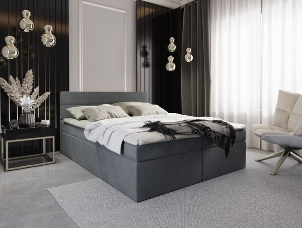 Kontinentální manželská postel s úložným prostorem 180x200 KAMELA - šedá