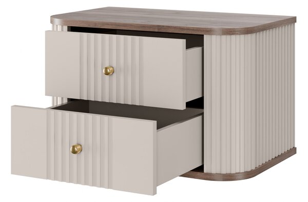 Set závěsných nočních stolků Vesper 56 cm - kašmírová / ořech / zlaté úchytky