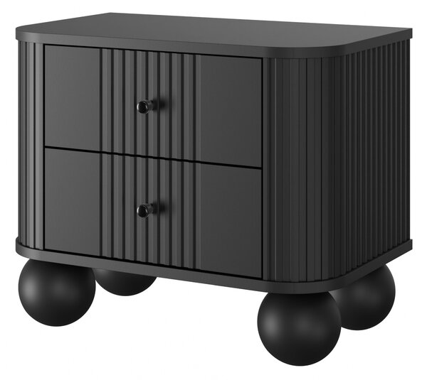 Set nočních stolků Vesper 56 cm - černá / černé úchytky / kulaté černé nohy