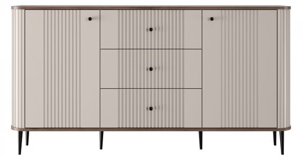 Komoda Vesper 160 cm se zásuvkami na nožkách - kašmír / ořech / černé nohy