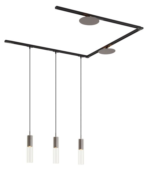 Moderní kolejnicový systém černý se 3 závěsnými svítidly a 2 stropními svítidly v barvě gunmetal 1-fázový - Iconic Lloyd Pulley