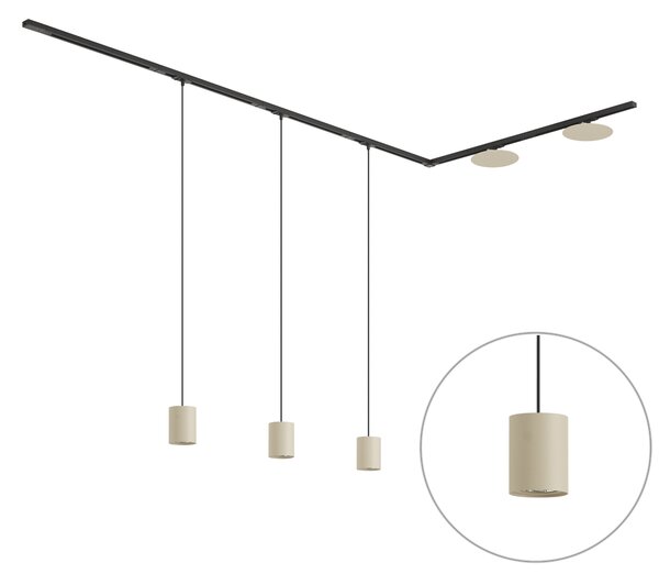 Moderní kolejnicový systém černý se 3 závěsnými svítidly a 2 béžovými stropními svítidly 1-fázový - Iconic Holt Pulley