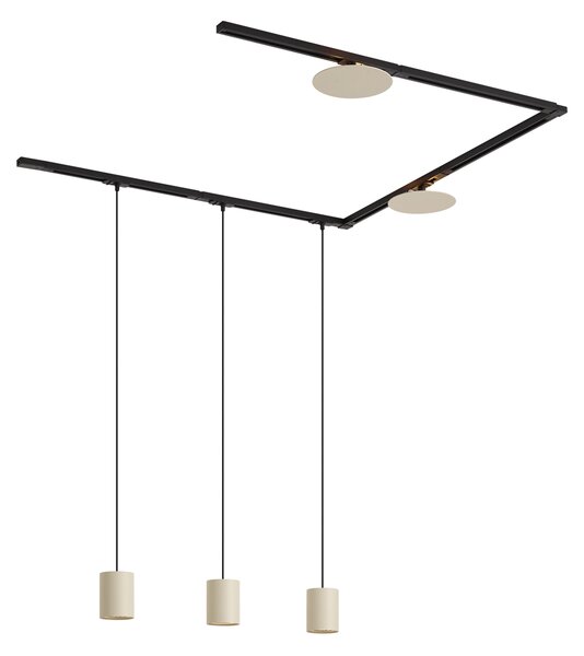 Moderní kolejnicový systém černý se 3 závěsnými svítidly a 2 béžovými stropními svítidly 1-fázový - Iconic Holt Pulley