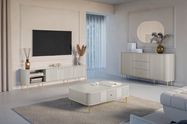 TV stolek Vesper 3D 187 cm - kašmírový / zlaté nožky