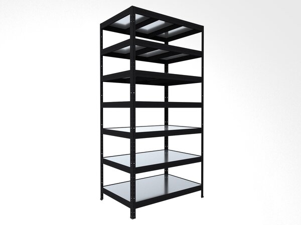 Kovový regál Biedrax 35 x 90 x 210 cm, černý, 7 polic plech zinek, nosnost 150 kg na polici