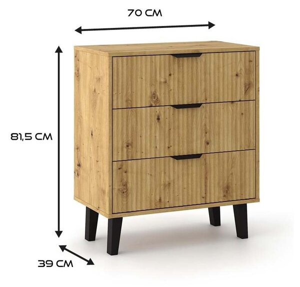 Komoda se šuplíky SITIVE SLIM - dub artisan / černá