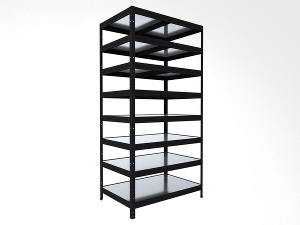 Kovový regál Biedrax 35 x 60 x 210 cm, černý, 8 polic plech zinek, nosnost 150 kg na polici