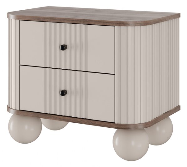 Set nočních stolků Vesper 56 cm - kašmírová / ořech / černé úchytky / kulaté kašmírové nohy