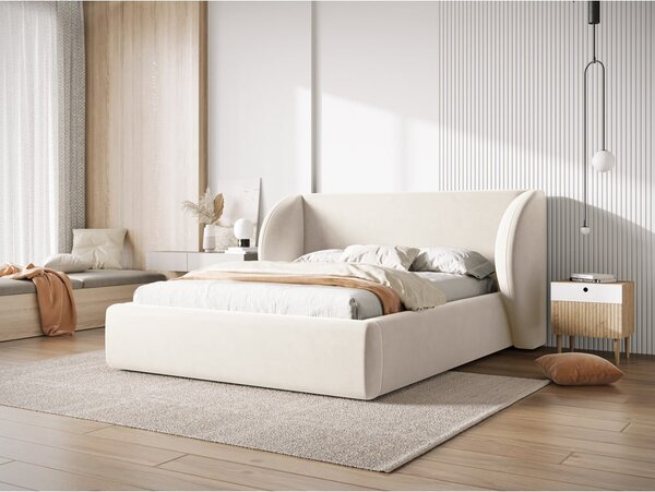 Béžová čalouněná dvoulůžková postel s úložným prostorem s roštem 180x200 cm Miley – Micadoni Home
