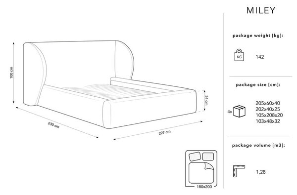 Béžová čalouněná dvoulůžková postel s úložným prostorem s roštem 180x200 cm Miley – Micadoni Home
