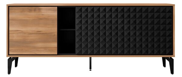 Designová komoda s dvířky KALWI - barokní dub jantarový / černá